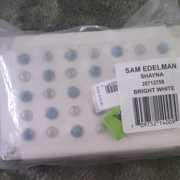 Sam Edelman Handbags - Sam Edelman Shayna White Clutch with Blue and Gray Studs. Leather Bag